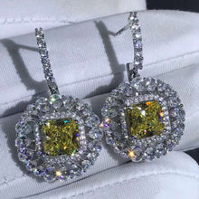 Load image into Gallery viewer, 2 Carat Yellow Radiant Double Halo Moissanite Latch Back Dangling Earrings