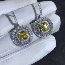 Load image into Gallery viewer, 2 Carat Yellow Radiant Double Halo Moissanite Latch Back Dangling Earrings