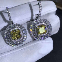 Load image into Gallery viewer, 2 Carat Yellow Radiant Double Halo Moissanite Latch Back Dangling Earrings