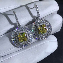 Load image into Gallery viewer, 2 Carat Yellow Radiant Double Halo Moissanite Latch Back Dangling Earrings