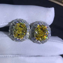 Load image into Gallery viewer, 15 Carat TW Yellow Oval Cut Halo VVS Moissanite Stud Earrings