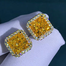 Load image into Gallery viewer, 2 Carat Yellow Square Radiant Cut Halo VVS Moissanite Stud Earrings