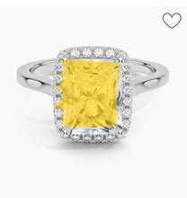 Load image into Gallery viewer, 4 Carat Yellow Radiant Cut Moissanite Plain Band Basket Halo 10K Solid Gold Ring