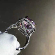 Load image into Gallery viewer, 10 Carat Pink Cushion Two-tone Double Edge Halo Pave Wrap Moissanite Ring