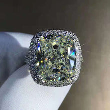Load image into Gallery viewer, 10 Carat Pink Cushion Two-tone Double Edge Halo Pave Wrap Moissanite Ring