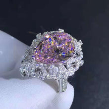 Load image into Gallery viewer, 10 Carat Pink Pear Cut Filigree Halo Bead-set Cathedral Moissanite Ring