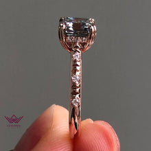 Load image into Gallery viewer, Asscher Cut Double Claw Halo Moissanite Ring Gray Color