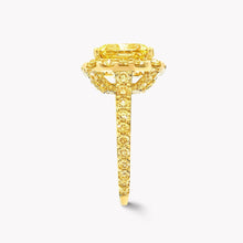 Load image into Gallery viewer, 4 Carat Cushion Moissanite Ring Vivid Yellow 6x8mm VVS Halo Cathedral Pave Vermeil