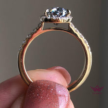 Load image into Gallery viewer, Pear Cut Halo French Pave Moissanite Ring Gray Color