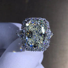 Load image into Gallery viewer, 10 Carat Radiant Cut Moissanite Ring Three-stone Halo G-H Color VVS