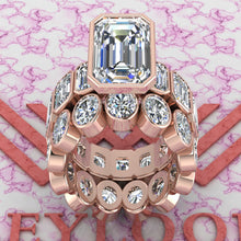 Load image into Gallery viewer, 26 CTW Elongated Emerald Cut Two-Piece Bridal D Color Bezel Moissanite Set