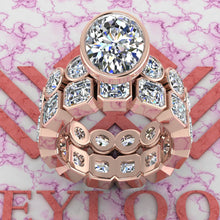 Load image into Gallery viewer, 12 CTW Medium Oval Cut Two-Piece Bridal D Color Bezel Moissanite Set