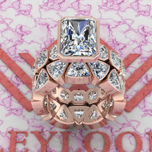 Load image into Gallery viewer, 16.45 CTW Medium Radiant Cut Two-Piece Bridal D Color Bezel Moissanite Set
