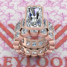 Load image into Gallery viewer, 23.5 CTW Elongated Radiant Cut Two-Piece Bridal D Color Bezel Moissanite Set