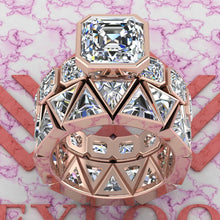 Load image into Gallery viewer, 15.7 CTW Asscher Cut Two-Piece Bridal D Color Bezel Moissanite Set