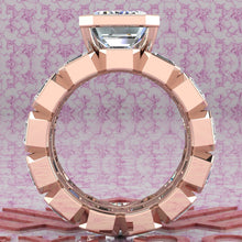 Load image into Gallery viewer, 15.5 CTW Medium Emerald Cut Two-Piece Bridal D Color Bezel Moissanite Set