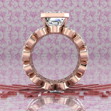Load image into Gallery viewer, 26 CTW Elongated Emerald Cut Two-Piece Bridal D Color Bezel Moissanite Set