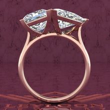 Load image into Gallery viewer, 2.6 Carat Princess Cut & 4 Carat Trilliant Cut Two-Stone Basket D Color Moissanite Ring