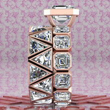 Load image into Gallery viewer, 15.7 CTW Asscher Cut Two-Piece Bridal D Color Bezel Moissanite Set