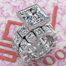 Load image into Gallery viewer, 20.85 CTW Princess Cut Two-Piece Bridal D Color Bezel Moissanite Set