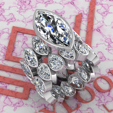 Load image into Gallery viewer, 18.6 CTW Marquise Cut Two-Piece Bridal D Color Bezel Moissanite Set