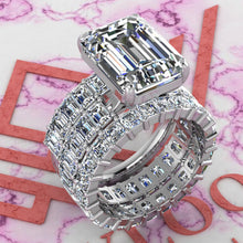 Load image into Gallery viewer, 14.7 CTW Medium Emerald Cut Three-Piece Bridal D Color Basket Moissanite Set