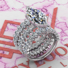 Load image into Gallery viewer, 12.9 CTW Marquise Cut Three-Piece Bridal D Color Basket Moissanite Set