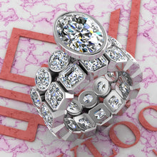 Load image into Gallery viewer, 12 CTW Medium Oval Cut Two-Piece Bridal D Color Bezel Moissanite Set