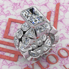 Load image into Gallery viewer, 16.45 CTW Medium Radiant Cut Two-Piece Bridal D Color Bezel Moissanite Set