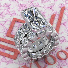 Load image into Gallery viewer, 23.5 CTW Elongated Radiant Cut Two-Piece Bridal D Color Bezel Moissanite Set