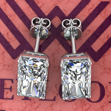 Load image into Gallery viewer, 9 CT x2 Elongated Radiant Cut Stud D Color Basket Moissanite Earrings