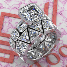 Load image into Gallery viewer, 15.7 CTW Asscher Cut Two-Piece Bridal D Color Bezel Moissanite Set