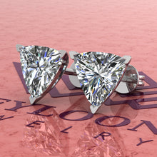Load image into Gallery viewer, 4 CT x2 Trilliant Cut Heart Prong Stud D Color Basket Moissanite Earrings