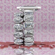 Load image into Gallery viewer, 26 CTW Elongated Emerald Cut Two-Piece Bridal D Color Bezel Moissanite Set