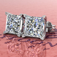 Load image into Gallery viewer, 6 CT x2 Princess Cut Stud D Color Basket Moissanite Earrings