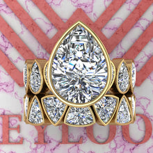 Load image into Gallery viewer, 19.5 CTW Pear Cut Two-Piece Bridal D Color Bezel Moissanite Set