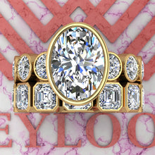 Load image into Gallery viewer, 12 CTW Medium Oval Cut Two-Piece Bridal D Color Bezel Moissanite Set
