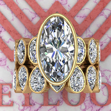 Load image into Gallery viewer, 21.2 CTW Elongated Oval Cut Two-Piece Bridal D Color Bezel Moissanite Set