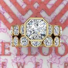 Load image into Gallery viewer, 11 CTW Square Radiant Cut Two-Piece Bridal D Color Bezel Moissanite Set
