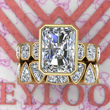 Load image into Gallery viewer, 16.45 CTW Medium Radiant Cut Two-Piece Bridal D Color Bezel Moissanite Set