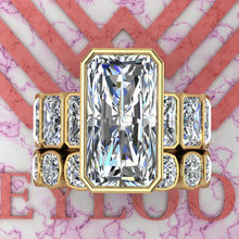 Load image into Gallery viewer, 23.5 CTW Elongated Radiant Cut Two-Piece Bridal D Color Bezel Moissanite Set