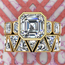 Load image into Gallery viewer, 15.7 CTW Asscher Cut Two-Piece Bridal D Color Bezel Moissanite Set