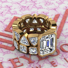 Load image into Gallery viewer, 15.5 CTW Medium Emerald Cut Two-Piece Bridal D Color Bezel Moissanite Set