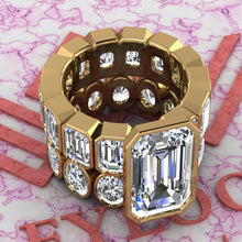 Load image into Gallery viewer, 26 CTW Elongated Emerald Cut Two-Piece Bridal D Color Bezel Moissanite Set