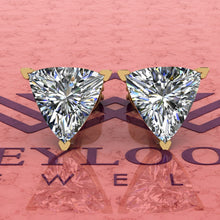 Load image into Gallery viewer, 4 CT x2 Trilliant Cut Heart Prong Stud D Color Basket Moissanite Earrings