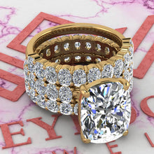 Load image into Gallery viewer, 13.7 CTW Medium Cushion Cut Three-Piece Bridal D Color Basket Moissanite Set