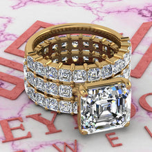 Load image into Gallery viewer, 10.2 CTW Asscher Cut Three-Piece Bridal D Color Basket Moissanite Set