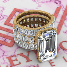 Load image into Gallery viewer, 20 CTW Elongated Emerald Cut Three-Piece Bridal D Color Basket Moissanite Set