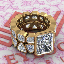 Load image into Gallery viewer, 16.45 CTW Medium Radiant Cut Two-Piece Bridal D Color Bezel Moissanite Set