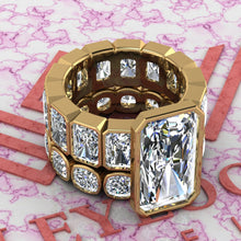 Load image into Gallery viewer, 23.5 CTW Elongated Radiant Cut Two-Piece Bridal D Color Bezel Moissanite Set